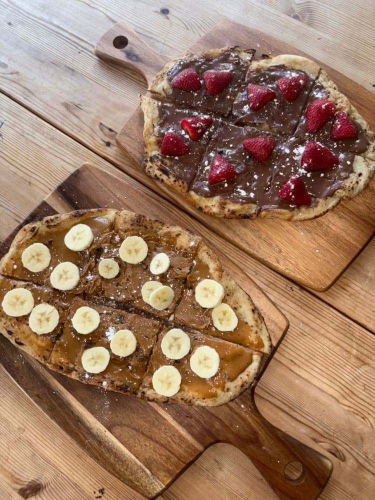 Dessert pizzas with chocolate and fruit at a private party in Cheltenham